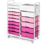 SYKIARIOL 14-drawer rolling organizer cart, pink gradient drawers