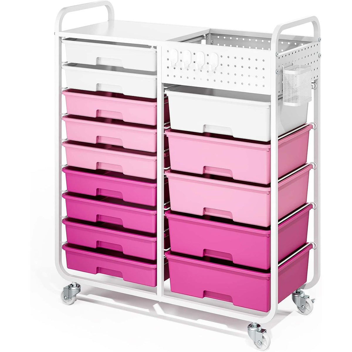 SYKIARIOL 14-drawer rolling organizer cart, pink gradient drawers