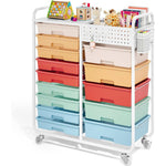 SYKIARIOL 14-drawer rolling organizer cart, rainbow drawers with kids toys and crafts on top