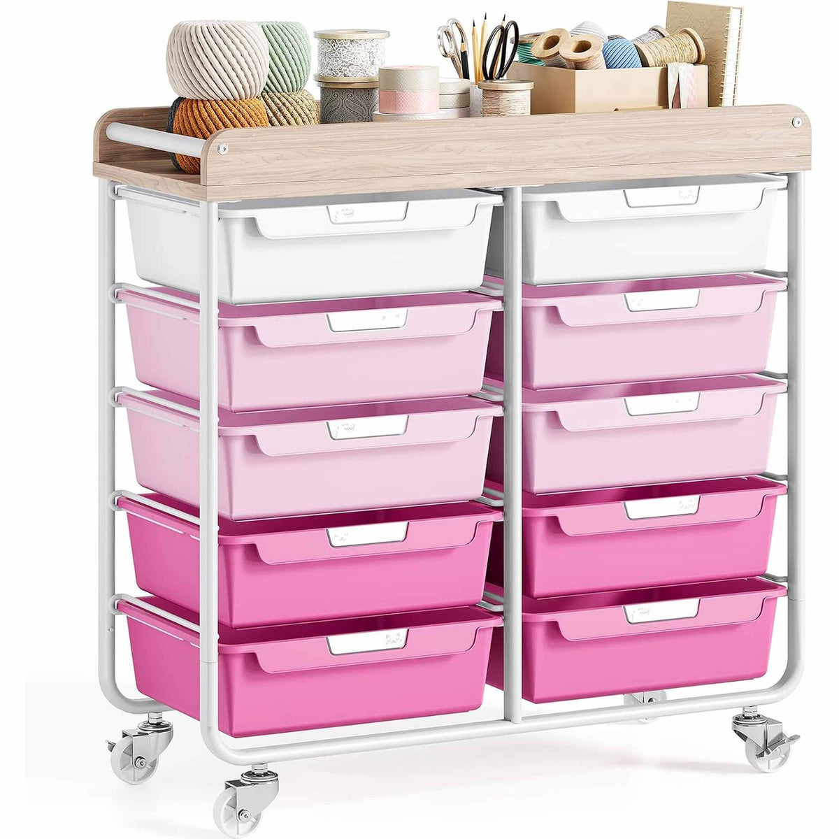 SYKIARIOL 10-drawer rolling organizer cart, pink gradient drawers
