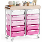 SYKIARIOL 10-drawer rolling organizer cart, pink gradient drawers