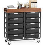 SYKIARIOL 10-drawer rolling organizer cart, black drawers with a dark wood top on a black frame