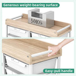 SYKIARIOL 10-drawer rolling organizer cart – weight-bearing wooden top holding 50 kg, with an easy-pull handle