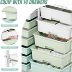 SYKIARIOL 14-drawer rolling organizer cart – close-up of 14 drawers with smooth track, deep capacity and sturdy frame