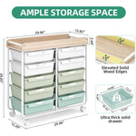SYKIARIOL 10-drawer rolling organizer cart – size infographic: 29.96 in wide, 12.83 in deep and 29.55 in tall, with a drawer measurement