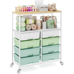 SYKIARIOL 8-drawer rolling storage organizer, green drawers with yarn and craft supplies on top
