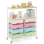 SYKIARIOL 8-drawer rolling storage organizer, pastel rainbow drawers with kids supplies on the shelf