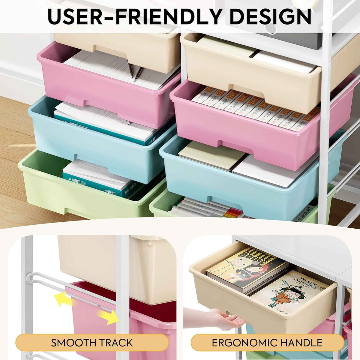 SYKIARIOL 8-drawer rolling storage organizer – user-friendly design with smooth-track drawers and ergonomic handles