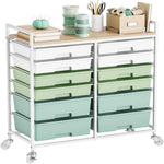 SYKIARIOL 12-drawer rolling storage cart, green gradient drawers with sewing and craft supplies