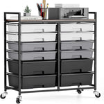 SYKIARIOL 12-drawer rolling storage cart, gray and black gradient drawers with a printer on the wood top