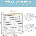 SYKIARIOL 12-drawer rolling storage cart – size infographic: about 30.24 in wide, 12.44 in deep and 30.2 in tall, with 11 lb drawer capacity