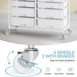 SYKIARIOL 12-drawer rolling storage cart – lockable swivel wheel close-up: four wheels, two with brakes