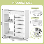 SYKIARIOL 6-drawer rolling storage organizer – size infographic: 30.31 x 12.6 x 36.02 in with small and large drawer sizes