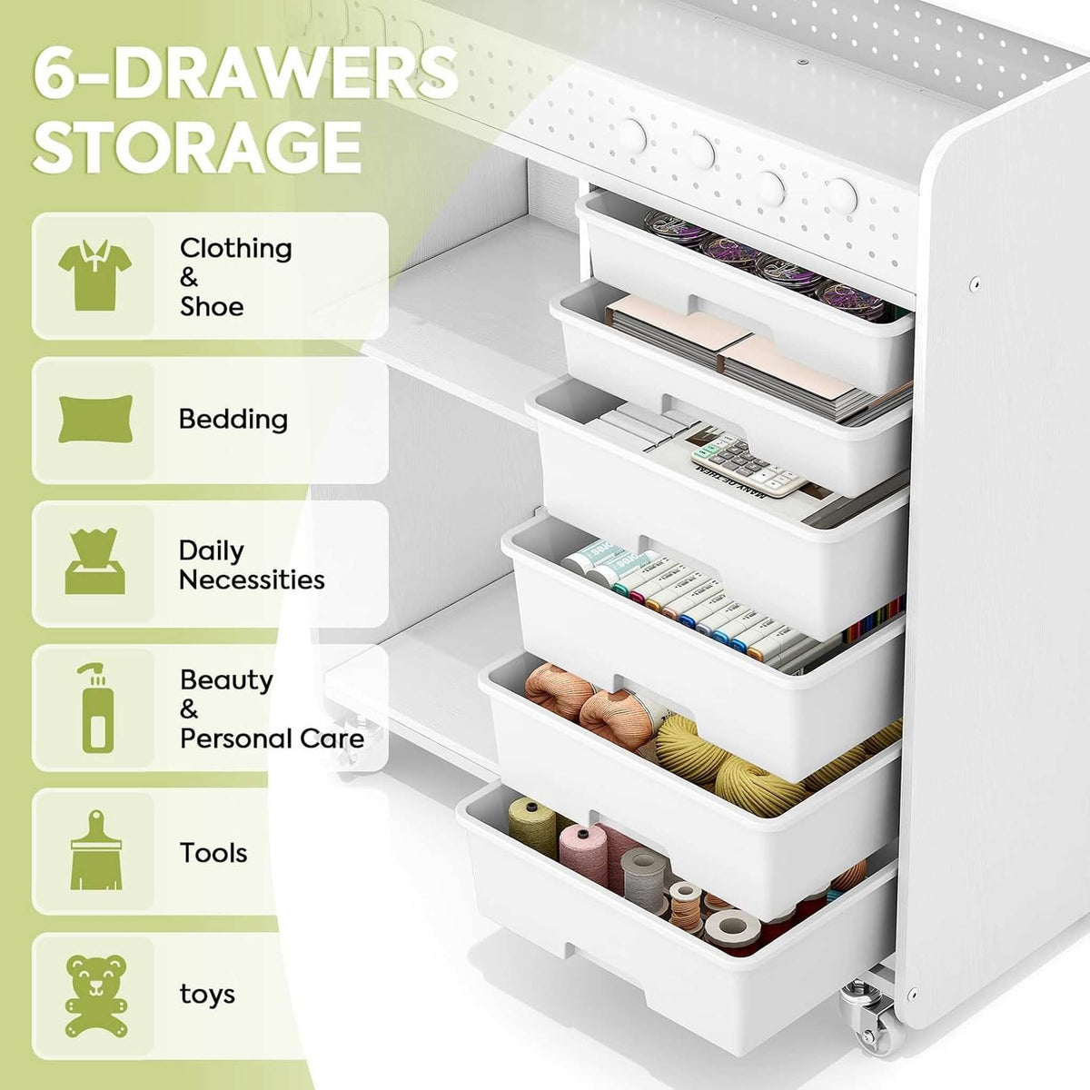 SYKIARIOL 6-drawer rolling storage organizer – drawer storage ideas for clothing, bedding, daily necessities, beauty items, tools and toys