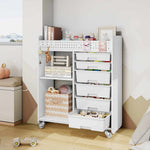 SYKIARIOL 6-drawer rolling storage organizer – in a living room holding books, files and a basket