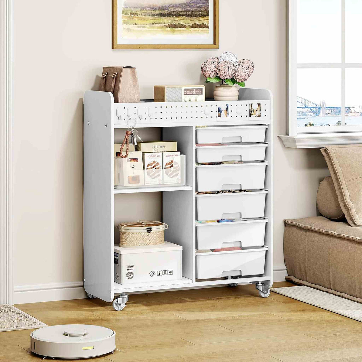 SYKIARIOL 6-drawer rolling storage organizer – in a bedroom corner beside a window