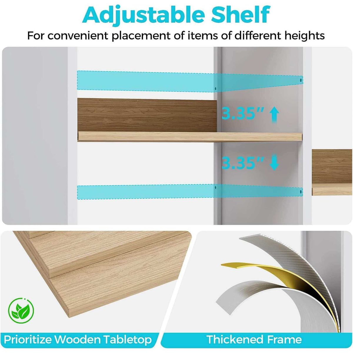SYKIARIOL 6-drawer rolling storage cabinet – adjustable wooden shelf detail with a thickened frame