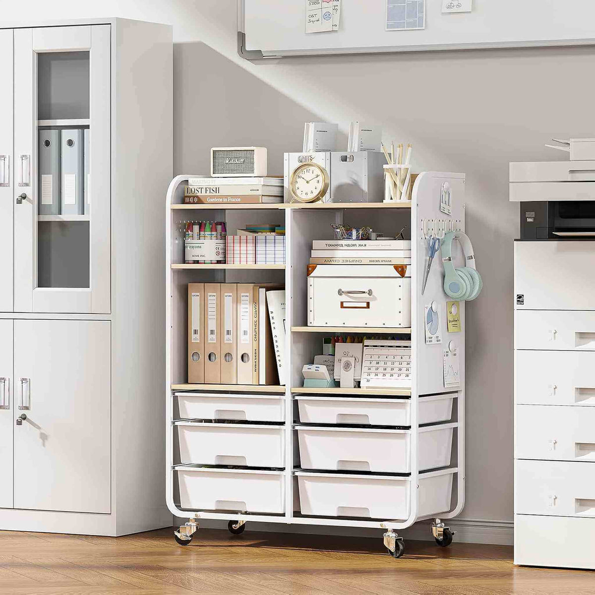 SYKIARIOL 6-drawer rolling storage cabinet – in a home office next to a printer and cabinet