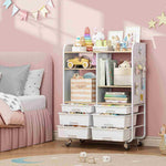 SYKIARIOL 6-drawer rolling storage cabinet – in a pink girl's bedroom holding toys and books
