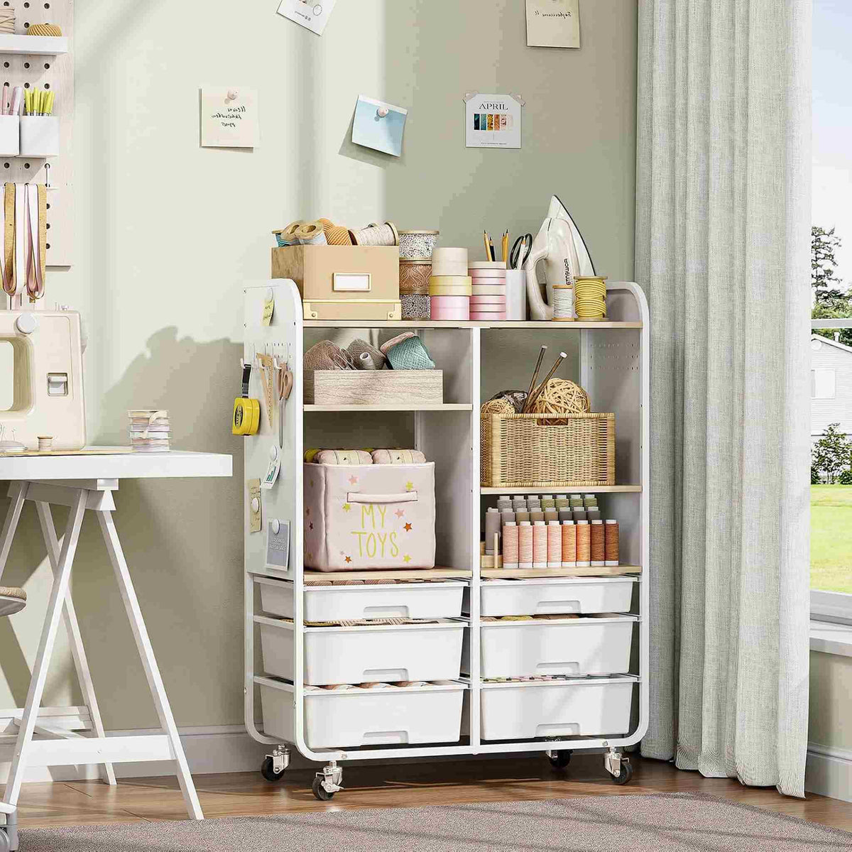 SYKIARIOL 6-drawer rolling storage cabinet – in a craft room holding sewing and art supplies