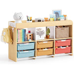 SYKIARIOL kids storage organizer, multicolor bins in blue, mustard and red
