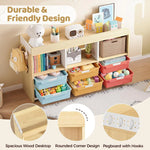 SYKIARIOL kids storage organizer – durable kid-friendly design: spacious wood top, rounded corners and pegboard with hooks