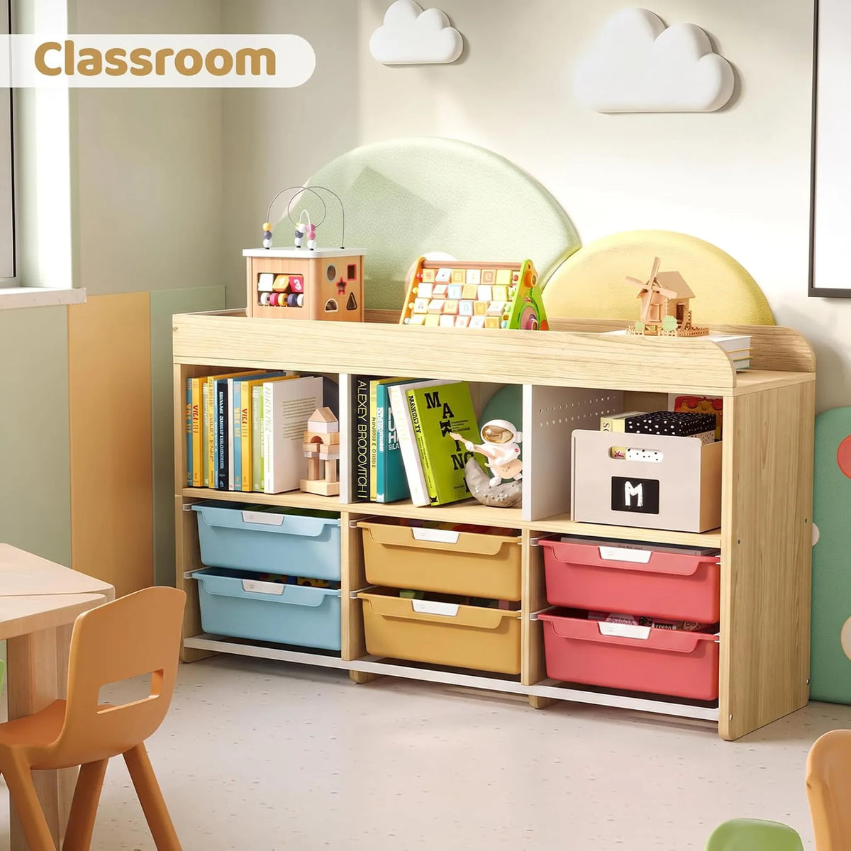 SYKIARIOL kids storage organizer – in a classroom setting holding books and learning toys