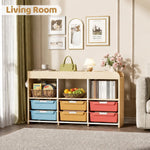 SYKIARIOL kids storage organizer – in a living room holding baskets and books