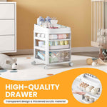 SYKIARIOL rolling vanity cart – high-quality transparent thickened acrylic drawers beside a vanity mirror