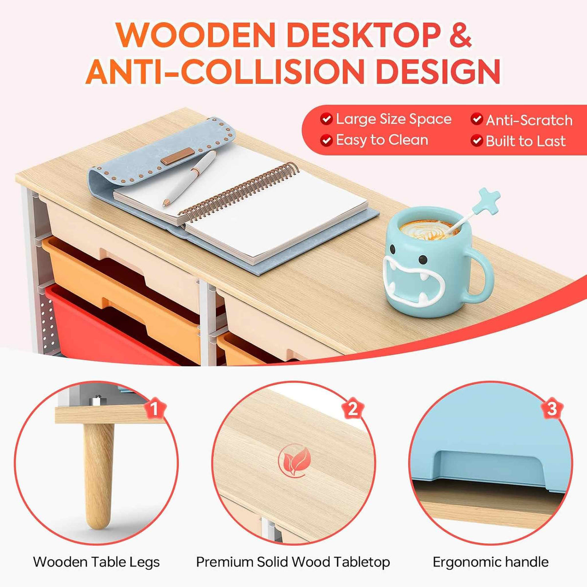 SYKIARIOL 12-drawer storage cabinet – wooden desktop and anti-collision design with solid wood legs and ergonomic handle