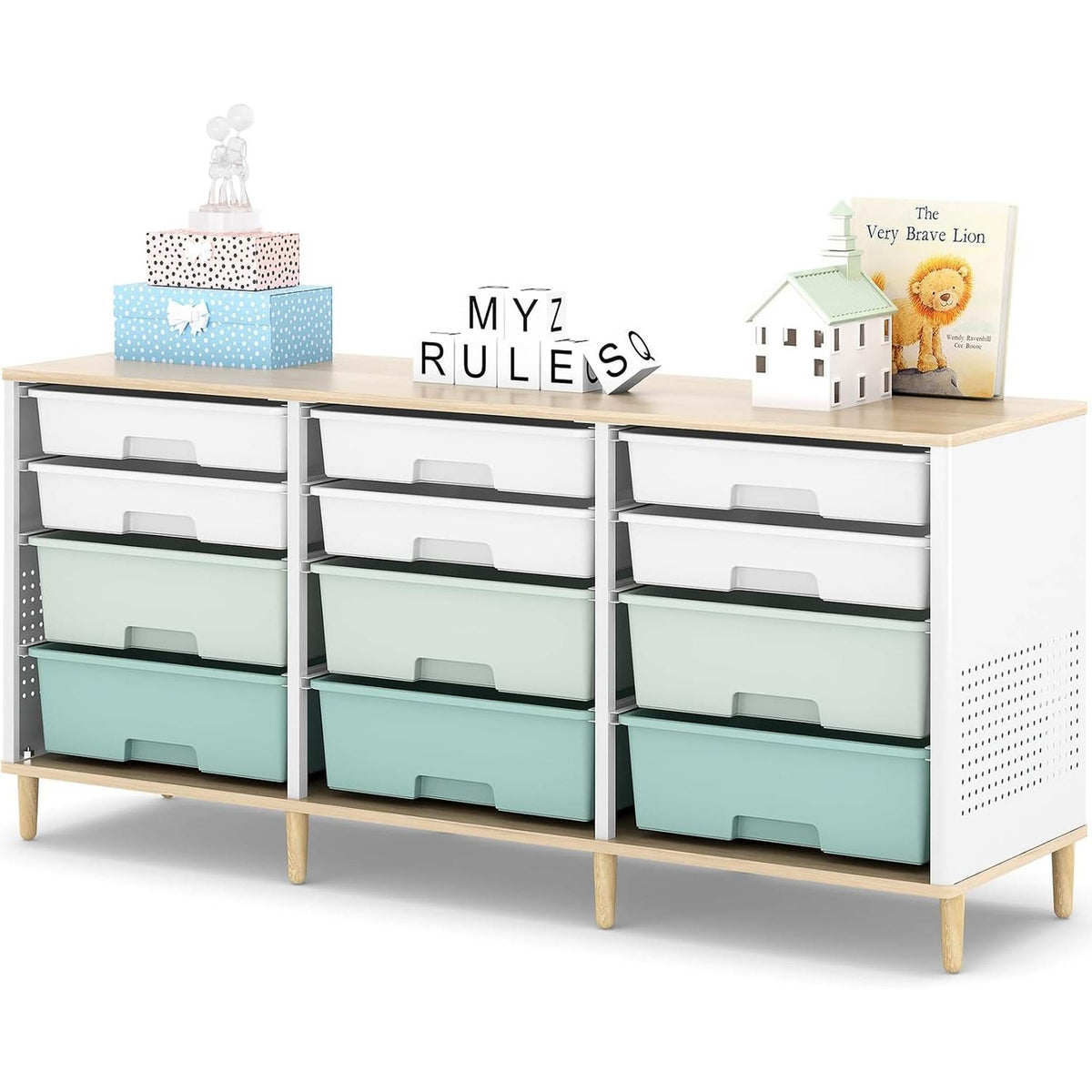SYKIARIOL 12-drawer storage cabinet, sage green drawers