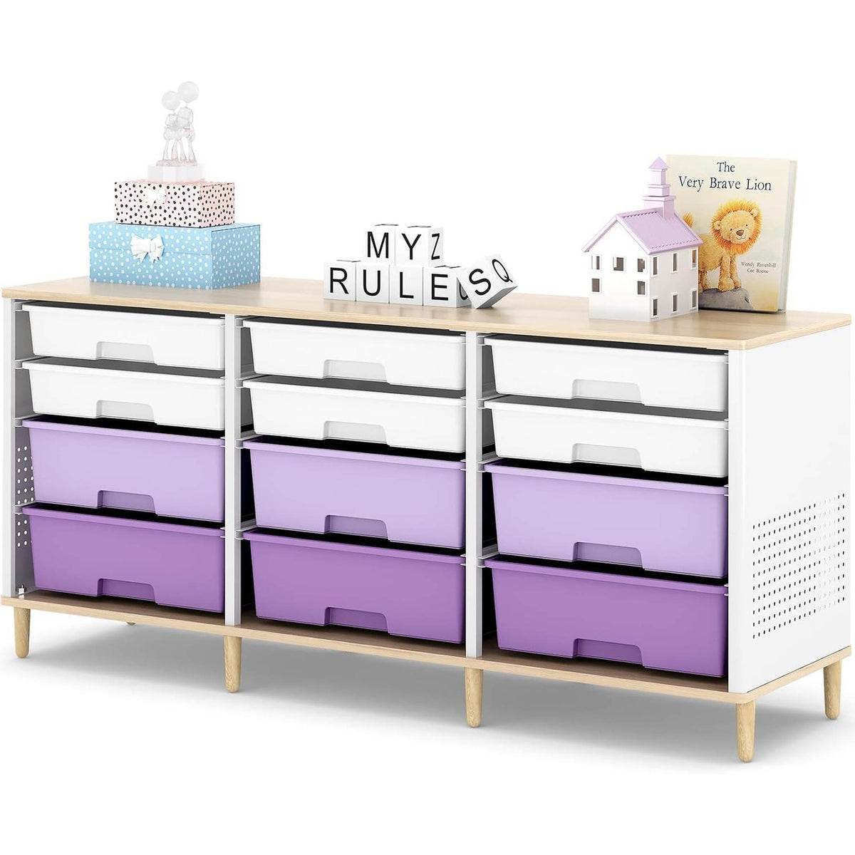 SYKIARIOL 12-drawer storage cabinet, purple and white drawers